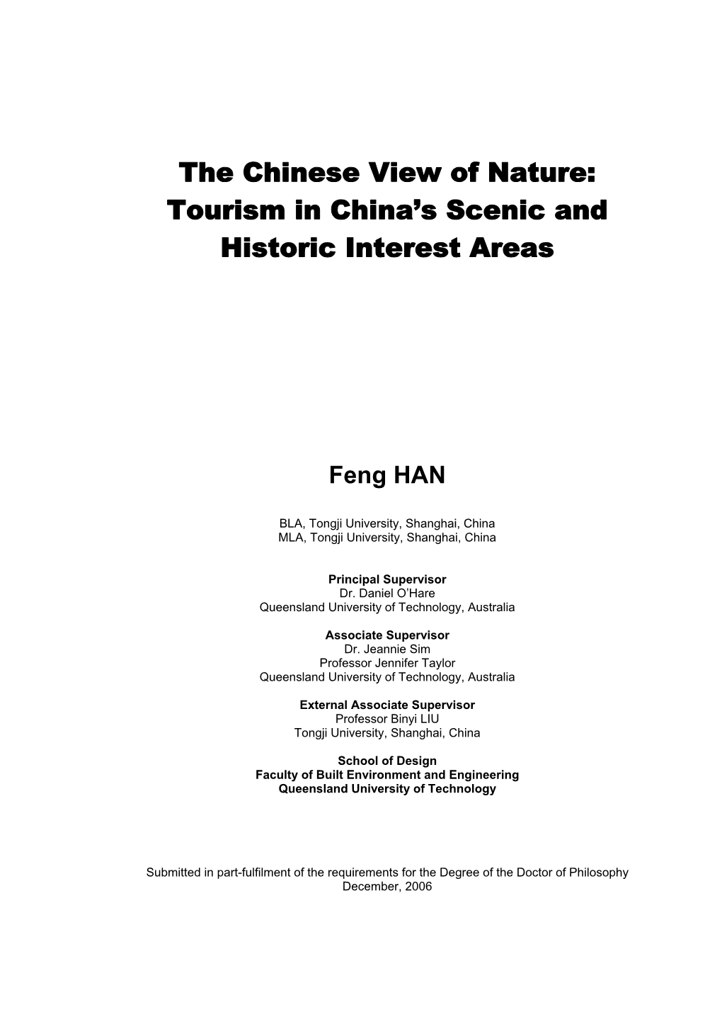 The Chinese View of Nature: Tourism in China’S Scenic and Historic Interest Areas