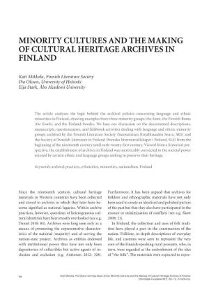 Minority Cultures and the Making of Cultural Heritage Archives in Finland