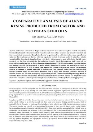 Comparative Analysis of Alkyd Resins Produced from Castor and Soybean Seed Oils