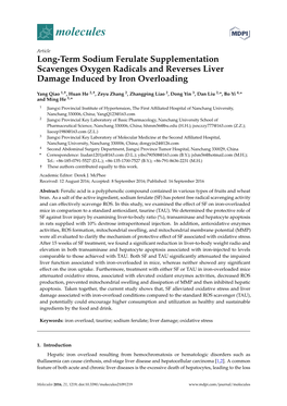 Long-Term Sodium Ferulate Supplementation Scavenges Oxygen Radicals and Reverses Liver Damage Induced by Iron Overloading