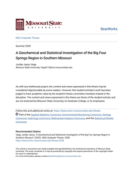 A Geochemical and Statistical Investigation of the Big Four Springs Region in Southern Missouri