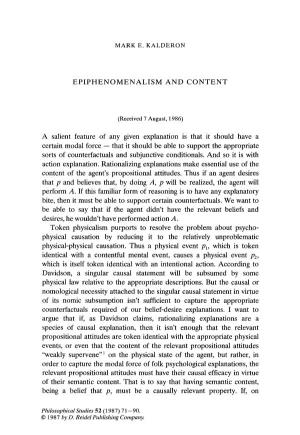 Epiphenomenalism and Content