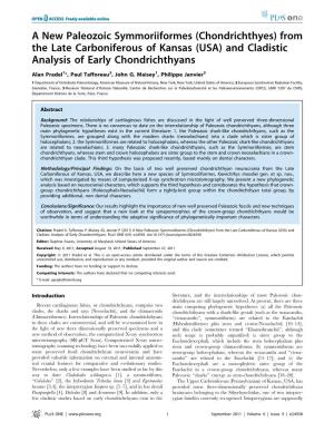 And Cladistic Analysis of Early Chondrichthyans