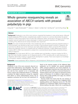 Whole Genome Resequencing Reveals an Association of ABCC4 Variants with Preaxial Polydactyly in Pigs Cheng Ma1,2,3, Saber Khederzadeh1,2,3, Adeniyi C