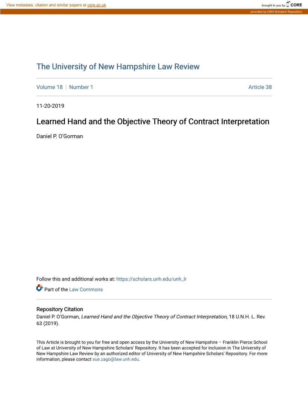 Learned Hand and the Objective Theory of Contract Interpretation