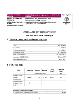 1 General Geographic and Economic Data 2 Fisheries Data