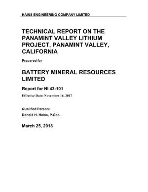 Hains Tech Report for Lithium Project