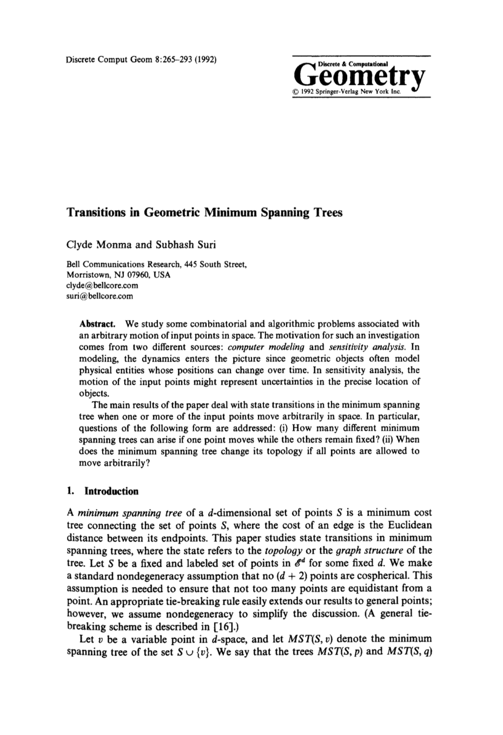 Transitions in Geometric Minimum Spanning Trees
