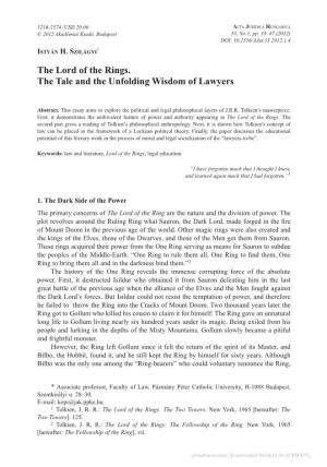 The Lord of the Rings. the Tale and the Unfolding Wisdom of Lawyers