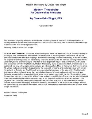 Modern Theosophy by Claude Falls Wright Modern Theosophy an Outline of Its Principles