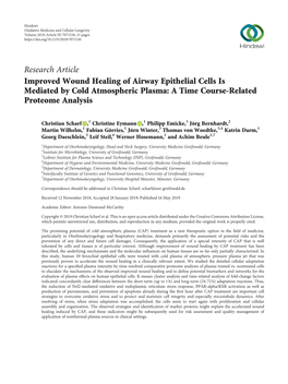 Research Article Improved Wound Healing of Airway Epithelial Cells Is Mediated by Cold Atmospheric Plasma: a Time Course-Related Proteome Analysis
