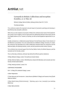 Leonardo in Britain: Collections and Reception (London, 25-27 May 16)