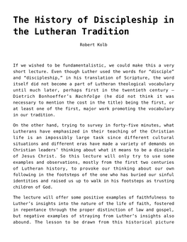 The History of Discipleship in the Lutheran Tradition