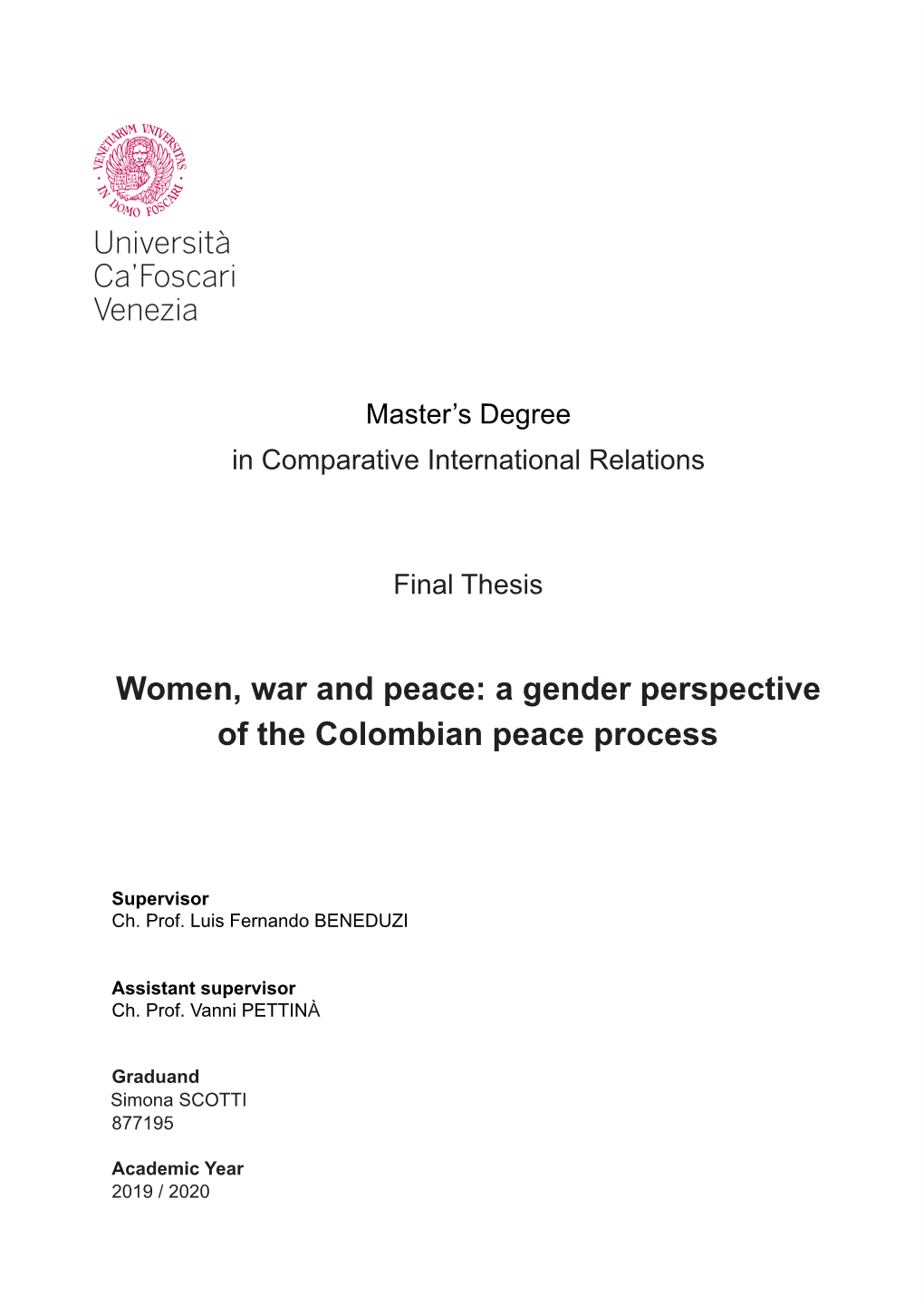 A Gender Perspective of the Colombian Peace Process