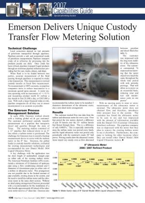 Emerson Delivers Unique Custody Transfer Flow Metering Solution