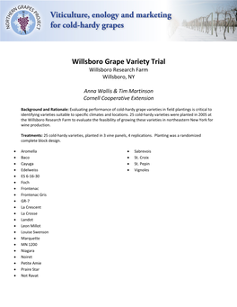 Willsboro Grape Variety Trial Willsboro Research Farm Willsboro, NY