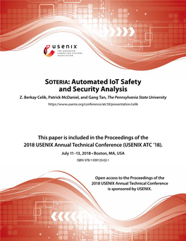 Soteria: Automated Iot Safety and Security Analysis Z