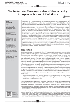 The Pentecostal Movement's View of the Continuity of Tongues in Acts And