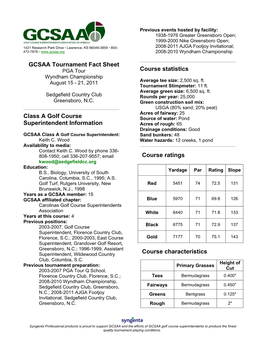 GCSAA Tournament Fact Sheet Class a Golf Course Superintendent