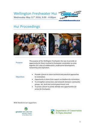 Wellington Freshwater Hui Hui Proceedings