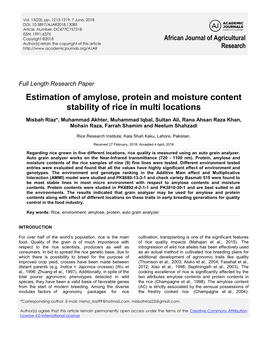 Estimation of Amylose, Protein and Moisture Content Stability of Rice in Multi Locations