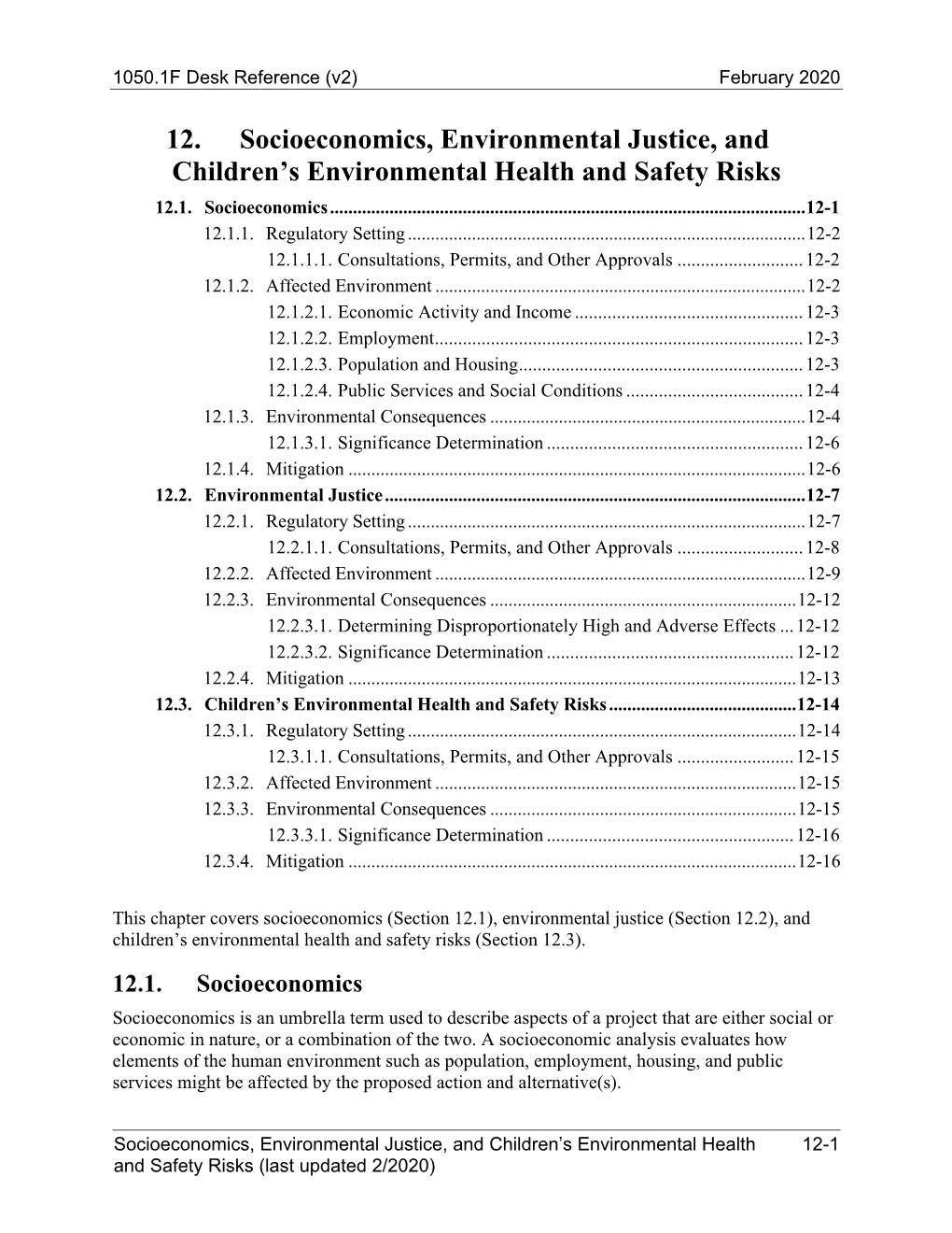 12. Socioeconomics, Environmental Justice, and Children's