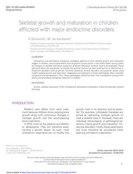 Skeletal Growth and Maturation in Children Afflicted with Major Endocrine Disorders