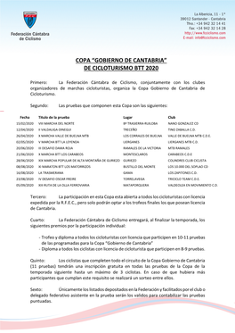 “Gobierno De Cantabria” De Cicloturismo Btt 2020