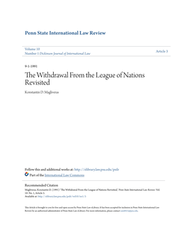 The Withdrawal from the League of Nations Revisited