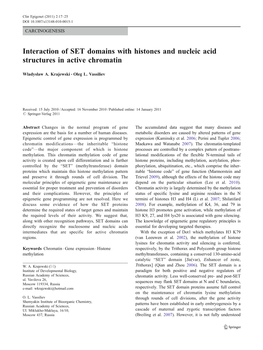 Interaction of SET Domains with Histones and Nucleic Acid Structures in Active Chromatin