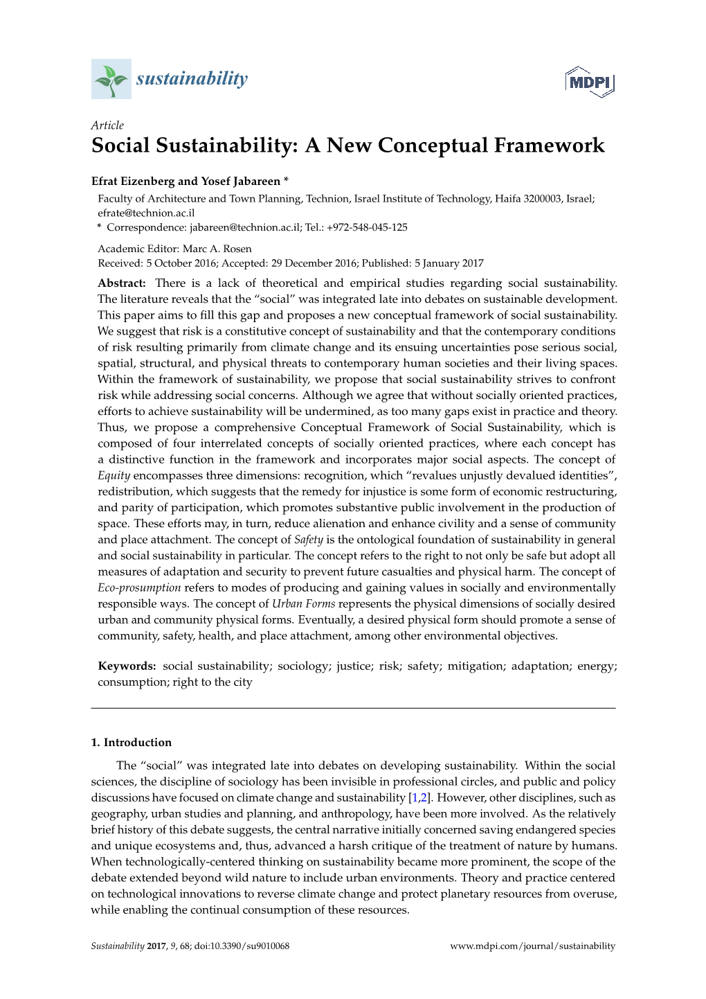 Social Sustainability: a New Conceptual Framework