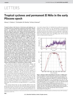 Tropical Cyclones and Permanent El Nin˜O in the Early Pliocene Epoch