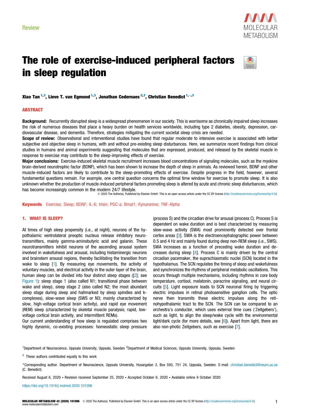 The Role of Exercise-Induced Peripheral Factors in Sleep Regulation
