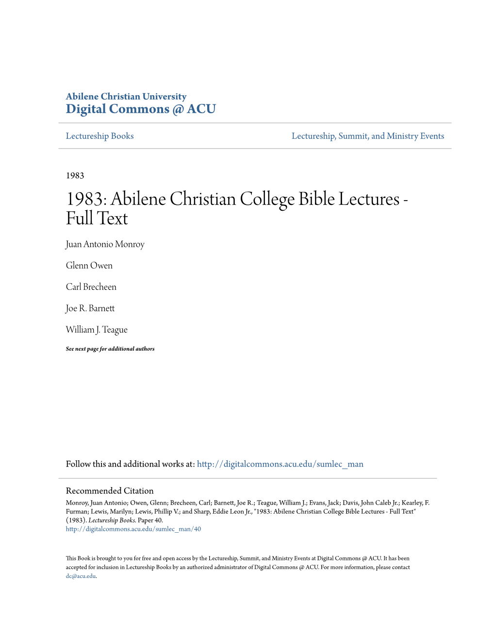 Abilene Christian College Bible Lectures - Full Text Juan Antonio Monroy