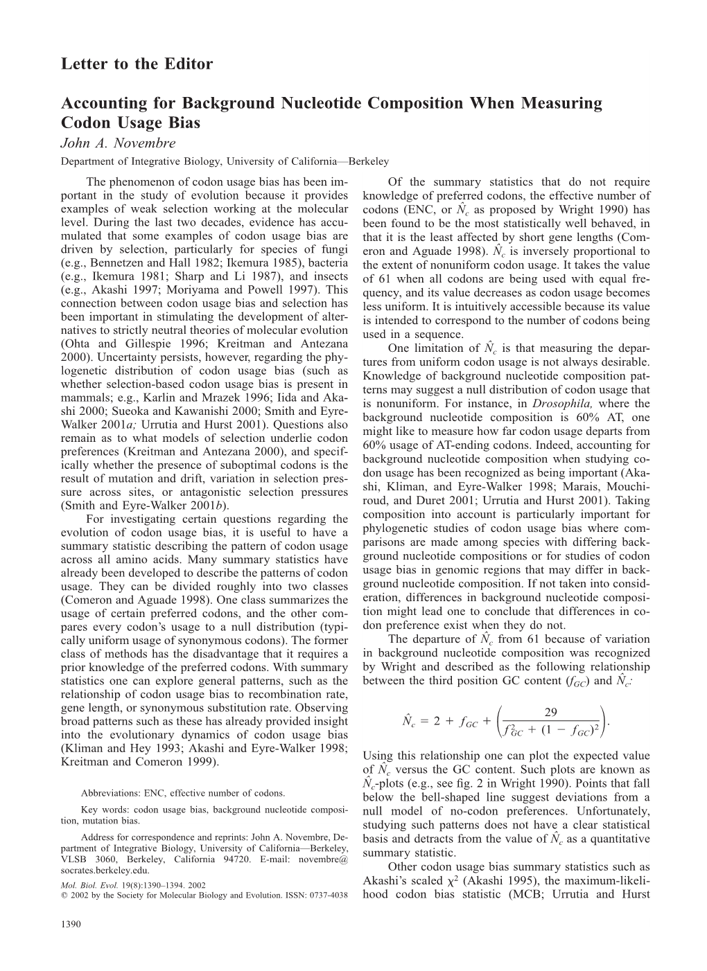 Letter to the Editor Accounting for Background Nucleotide