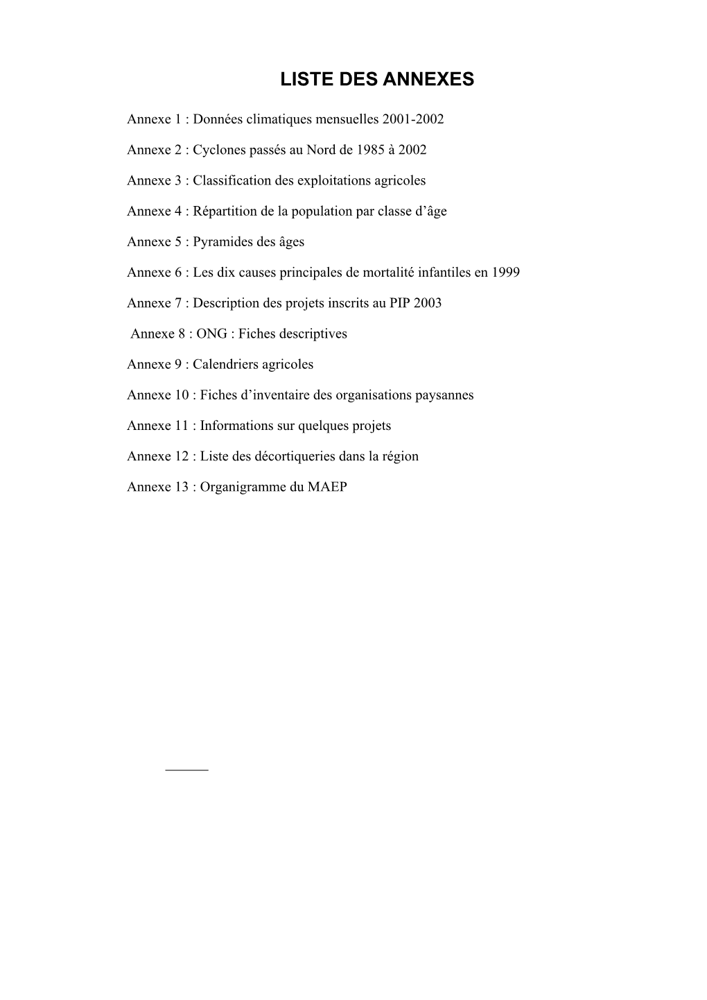 Liste Des Annexes