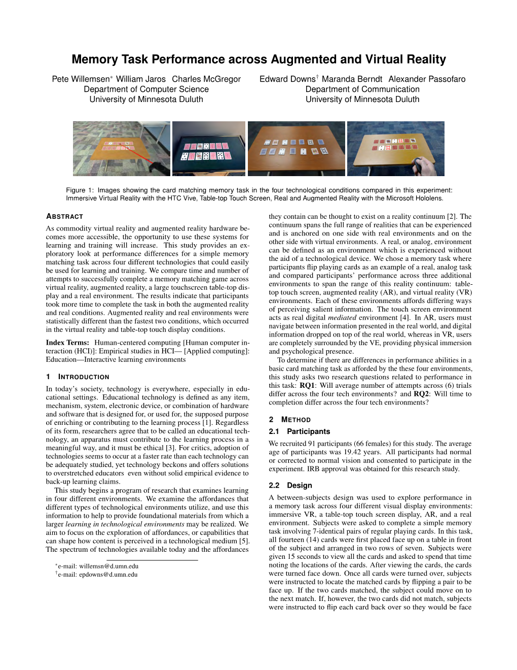 Memory Task Performance Across Augmented and Virtual Reality