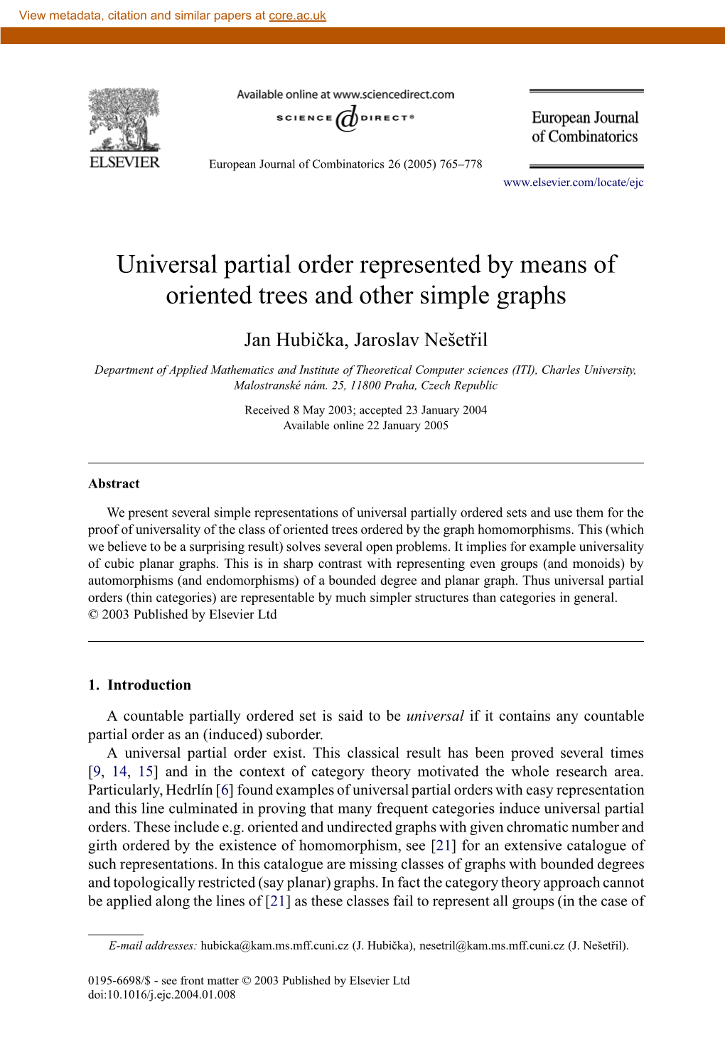 Universal Partial Order Represented by Means of Oriented Trees and Other Simple Graphs