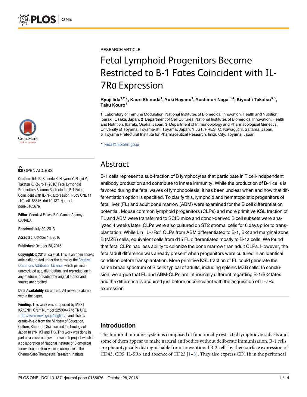 Fetal Lymphoid Progenitors Become Restricted to B-1 Fates Coincident with IL- 7Rα Expression