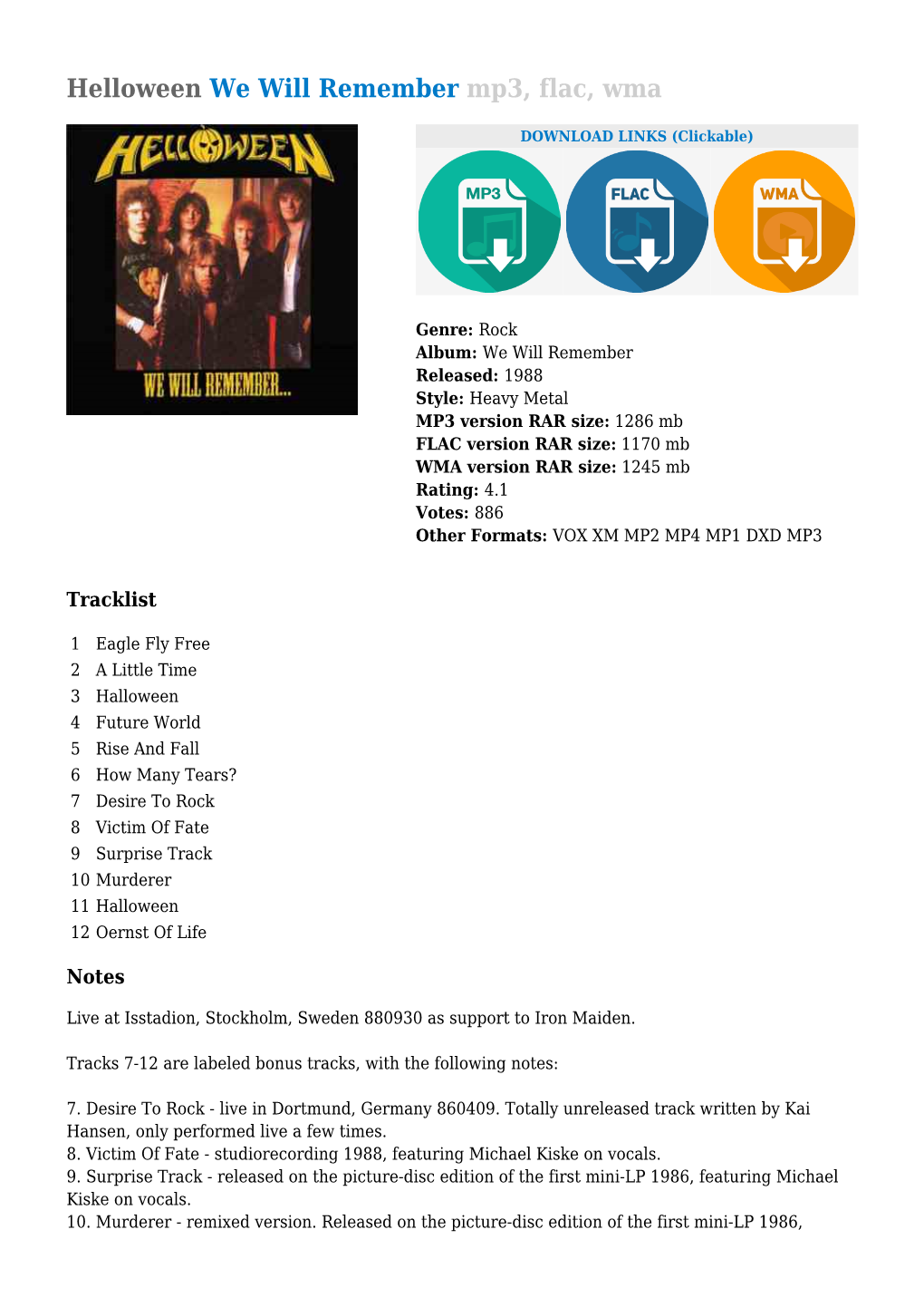 Helloween We Will Remember Mp3, Flac, Wma