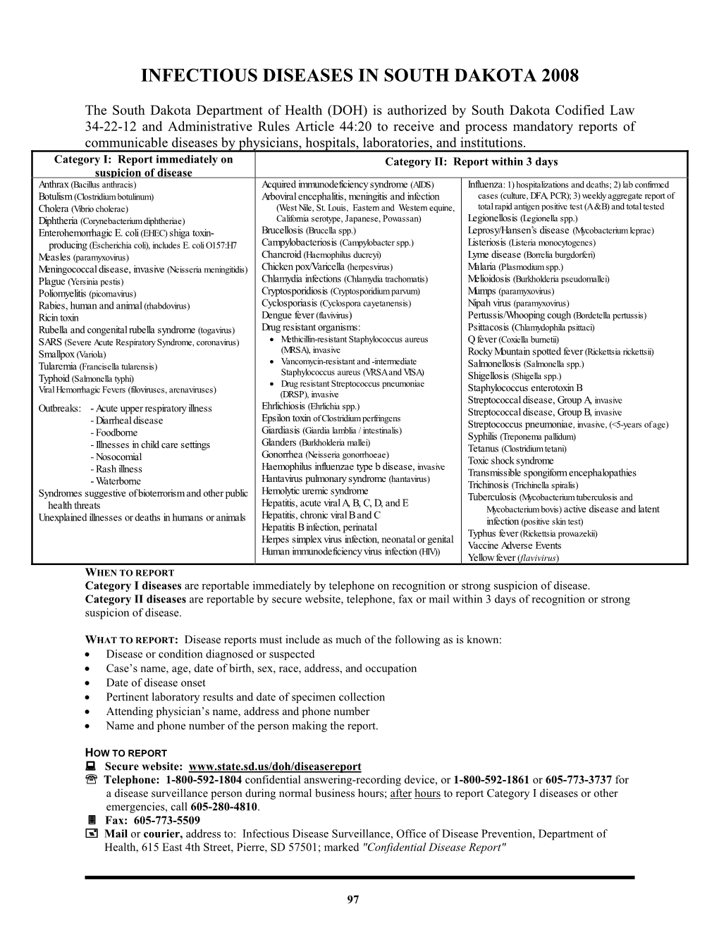 Infectious Diseases in South Dakota 2008