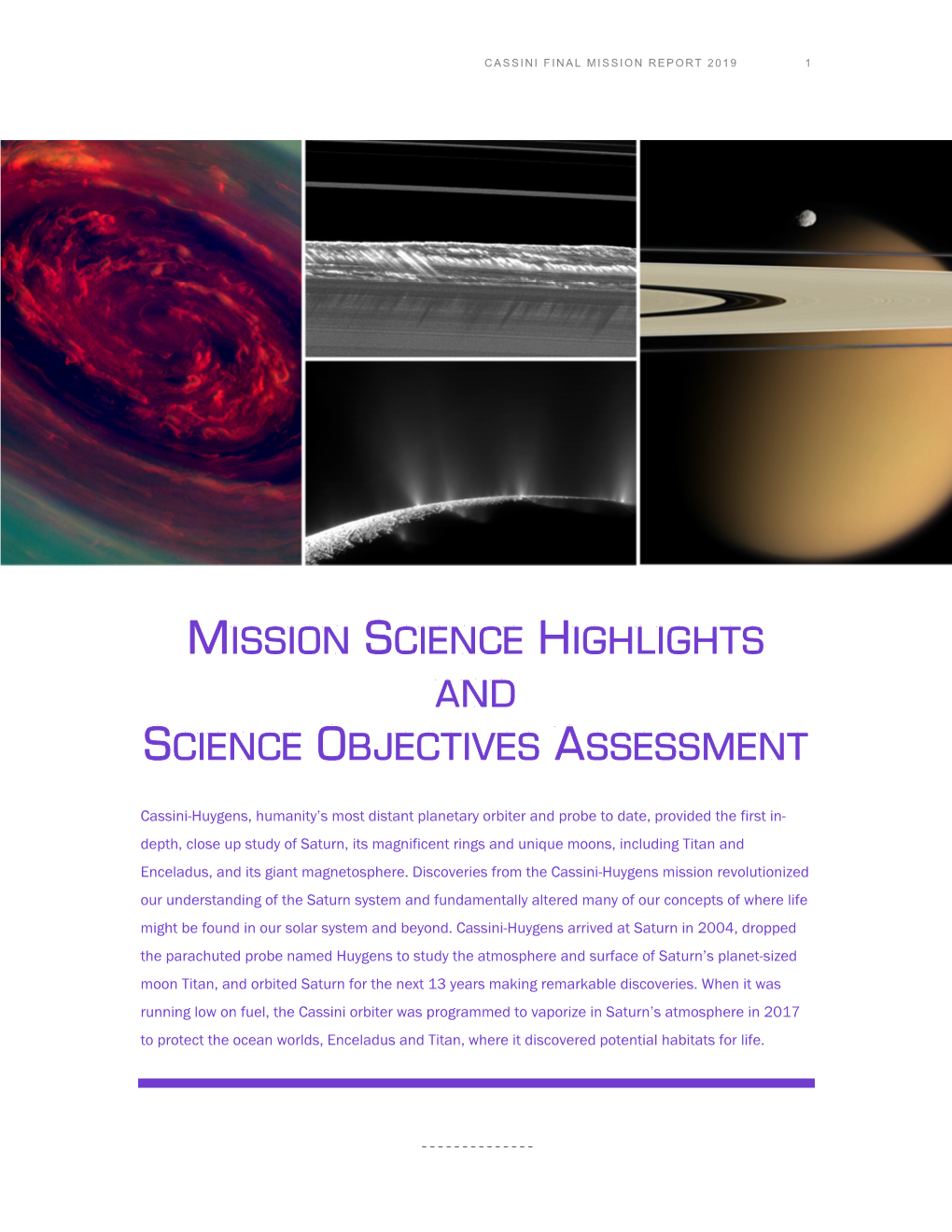 Mission Science Highlights and Science Objectives Assessment