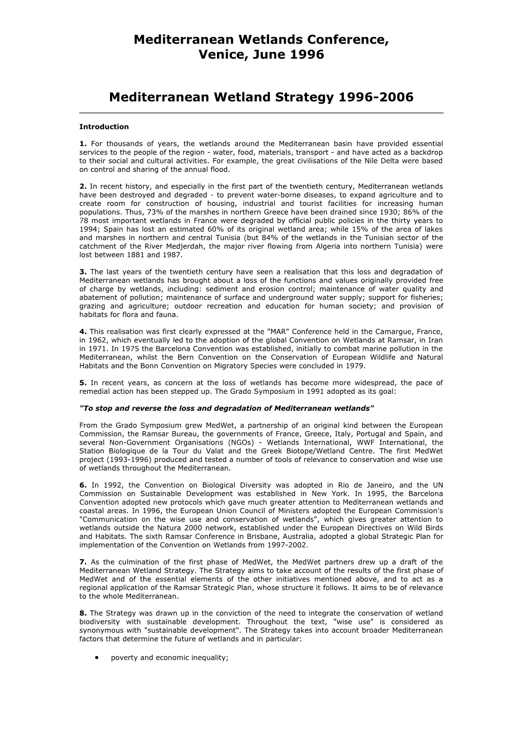 Mediterranean Wetland Strategy 1996-2006