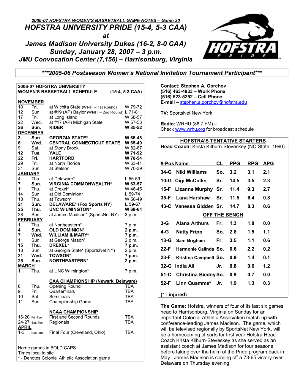 2006-07 Hofstra Women's Basketball