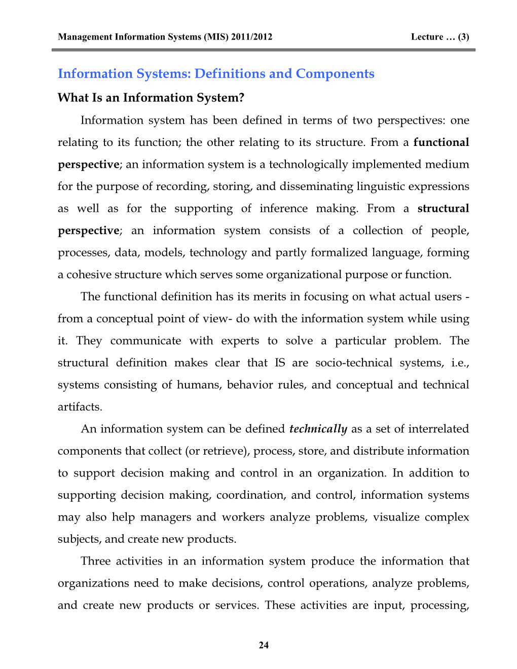 Information Systems: Definitions and Components