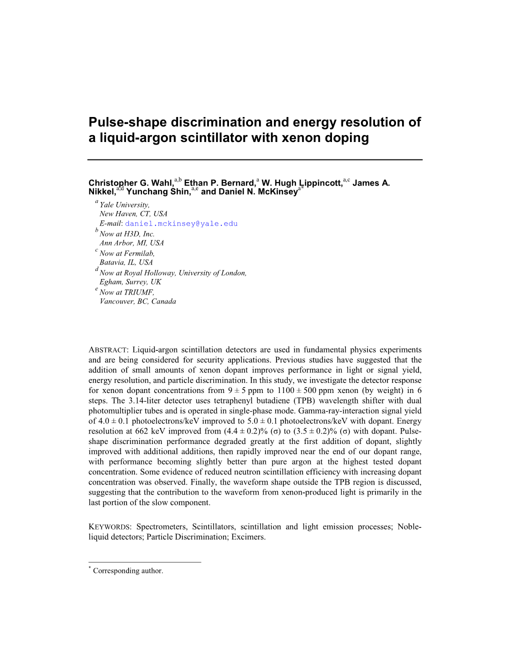 Pulse-Shape Discrimination and Energy Resolution of a Liquid-Argon Scintillator with Xenon Doping