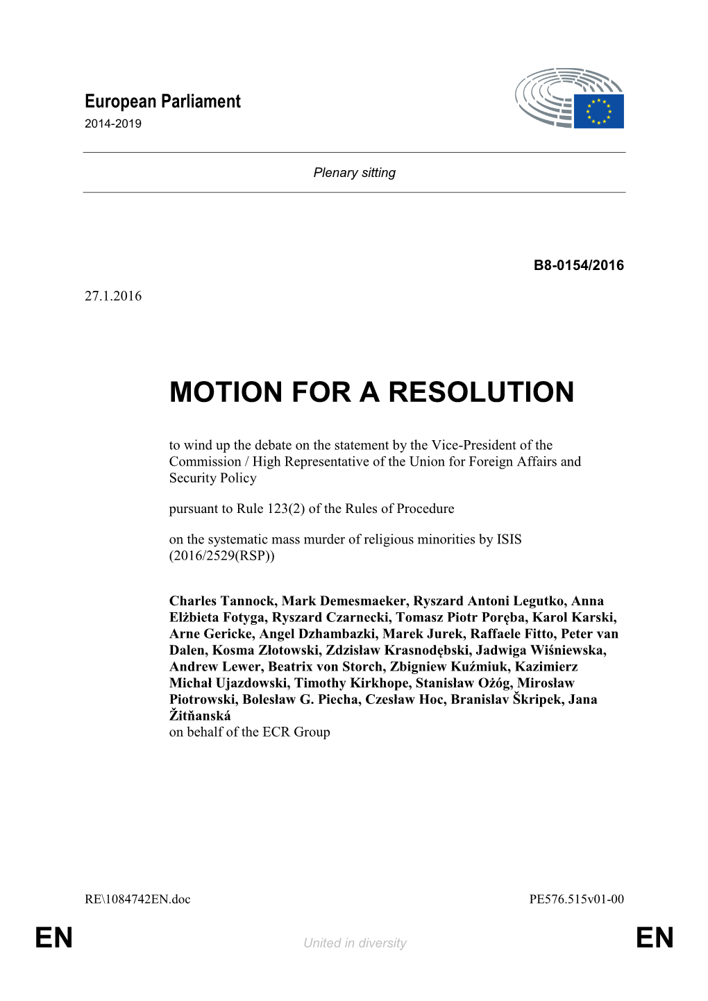 En En Motion for a Resolution