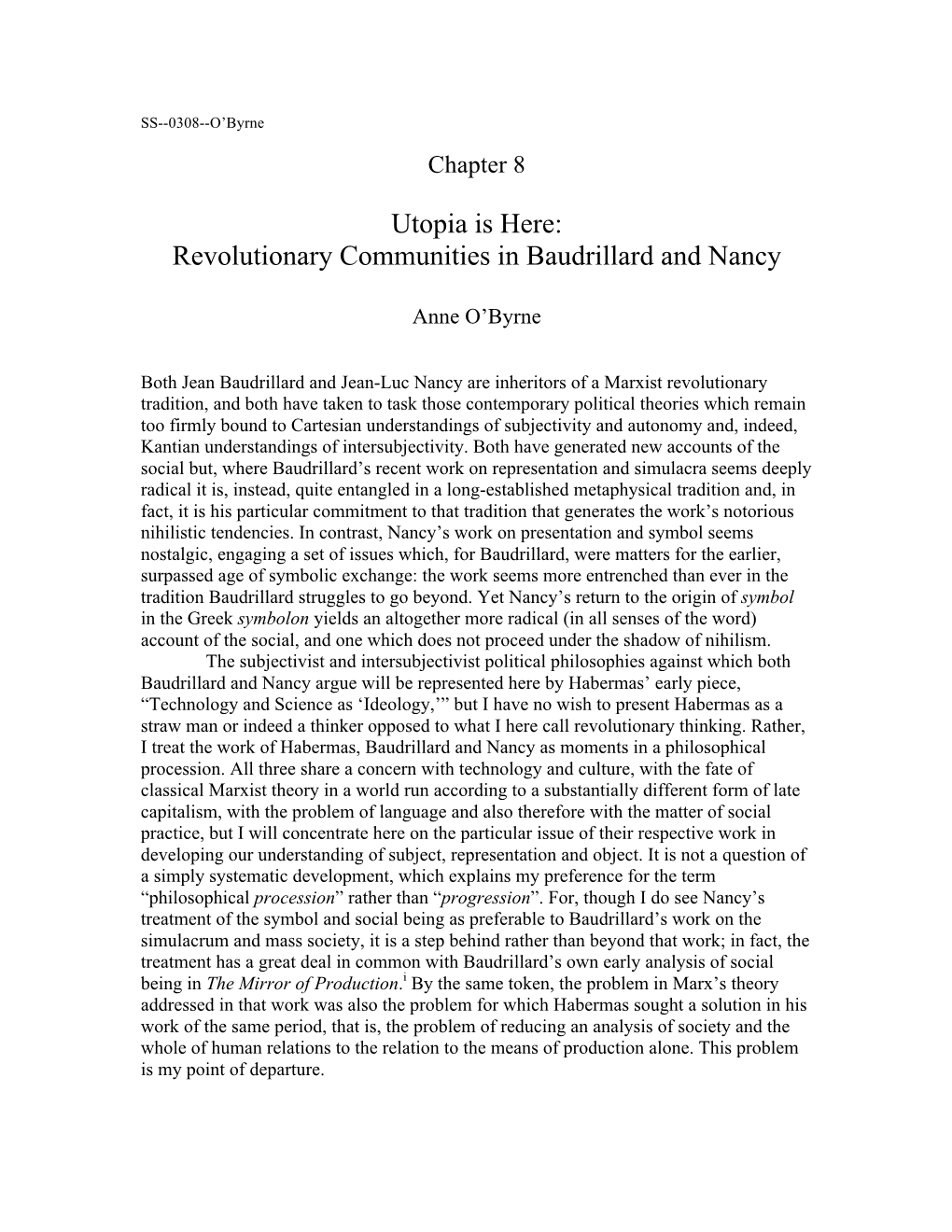 Revolutionary Communities in Baudrillard and Nancy