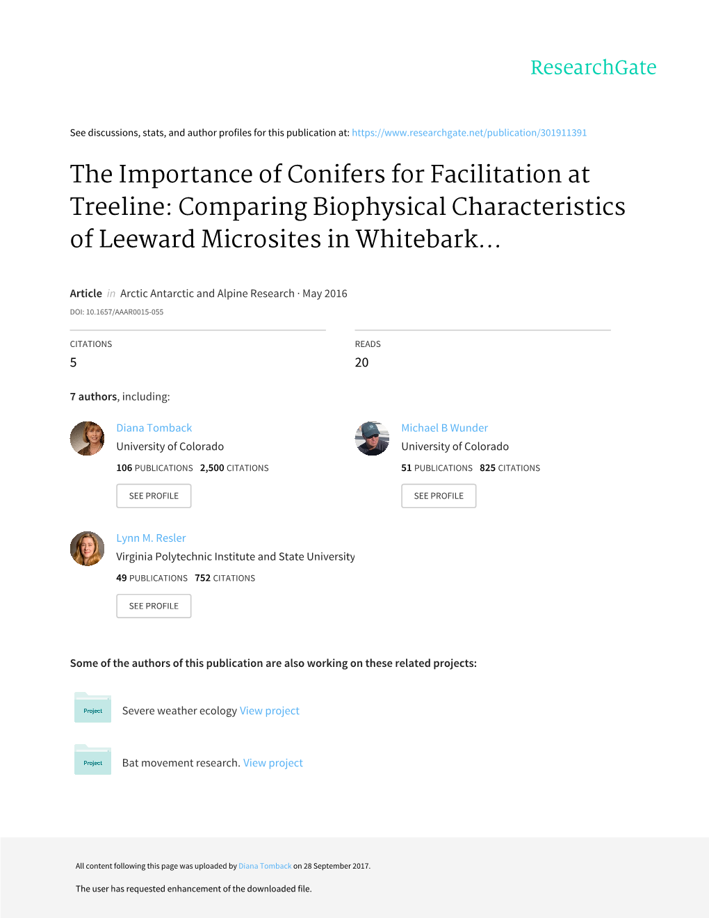 The Importance of Conifers for Facilitation at Treeline: Comparing Biophysical Characteristics of Leeward Microsites in Whitebark