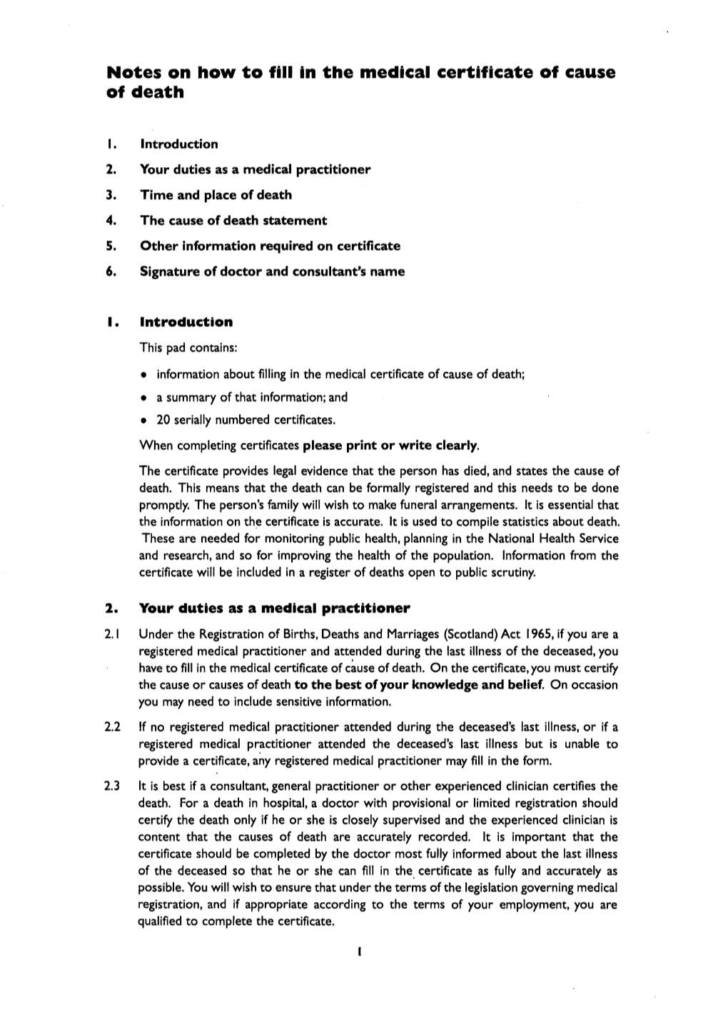 Notes on How to Fill in the Medical Certificate of Cause of Death